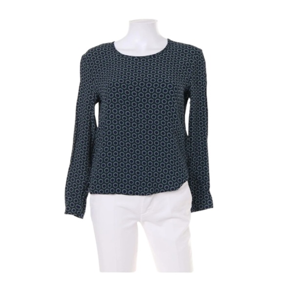 H&M Women’s Top Sun Motif Long Sleeve Blue Green Button Back Polyester Size 14 - Picture 4 of 7